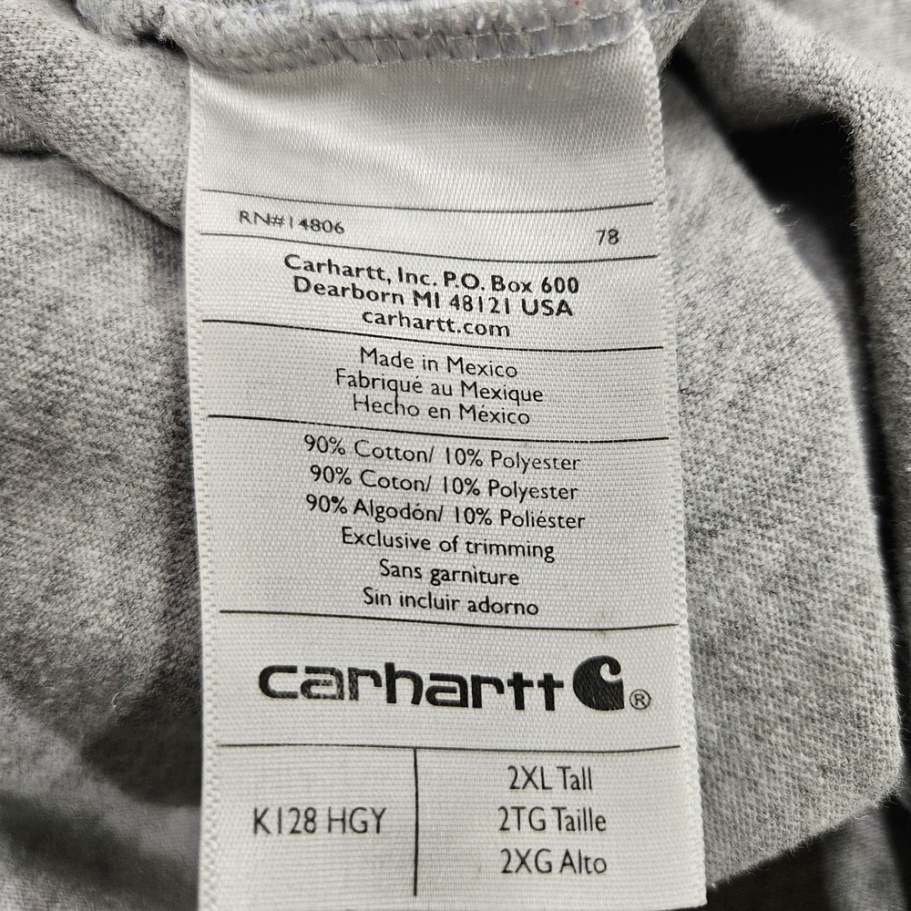 Carhartt Loose Fit Long Sleeve Henley Shirt Mens 2XL Tall Gray Workwear Pocket T - Picture 7 of 10